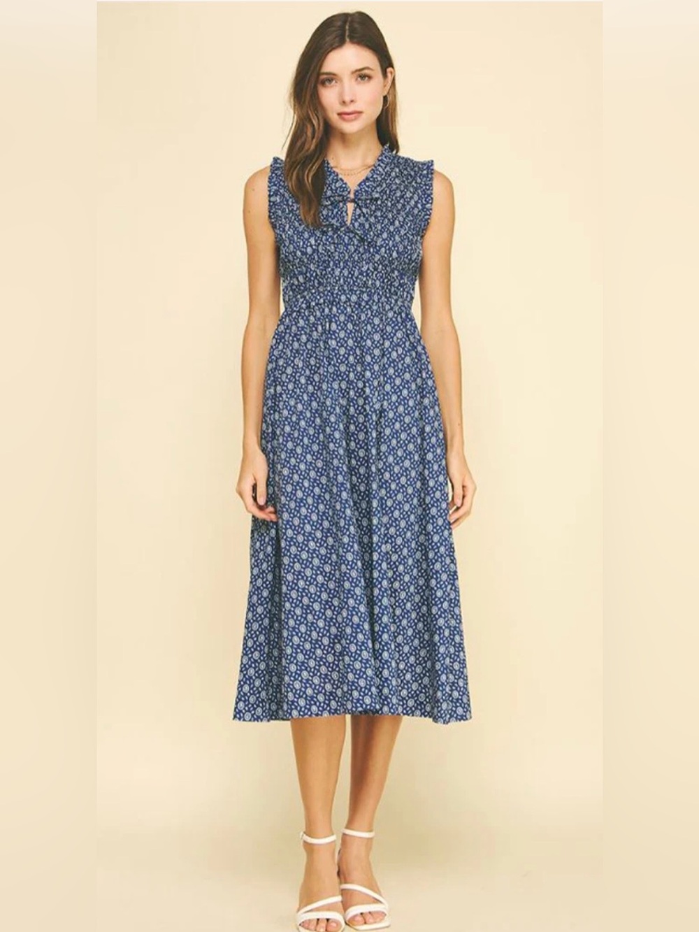 NWT Pinch Navy Blue Printed Sleeveless Midi Dress - Size S